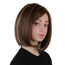 Fashion Brown Wig Medium Sided Part Bob Straight Synthetic Grey Highlight
