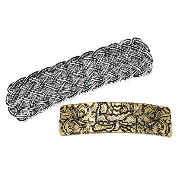 2Pcs Floral French Barrette Celtic Large Hair Clip Clamp Hairpin Clasp