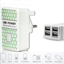 UK MAINS WALL 3 PIN PLUG ADAPTOR CHARGER 4-USB PORTS FOR PHONES TABLES 5V 3.5A