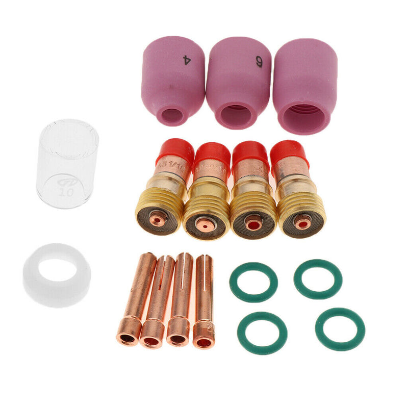 17pcs TIG Gas Lens Back Cap Collet Body Kit Fit TIG Welding Torch WP17/18/26