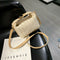 Women Straw Shoulder Bag PU Splicing Female Casual Messenger Pouch (Khaki)
