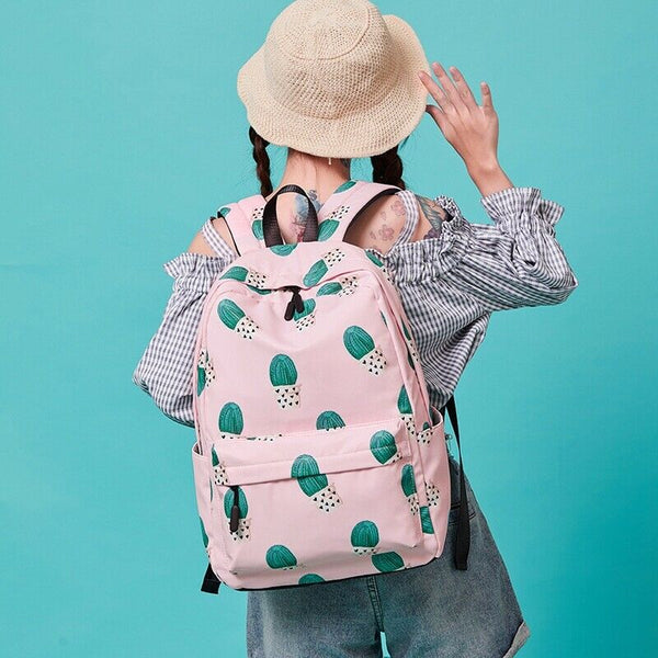 Waterproof Fairy Ball Plant Printing Backpack Women Cactus Bookbag Cute Sch R9M1