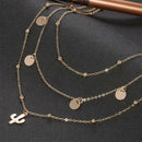Simple Wafer Beads Pendant Clavicle Chain Women Multilayer Necklace Jewelry A