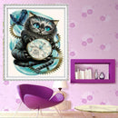 DIY Diamond Painting Cross Stitch Cat Clock Embroidery Patchwork Mosaic Kit