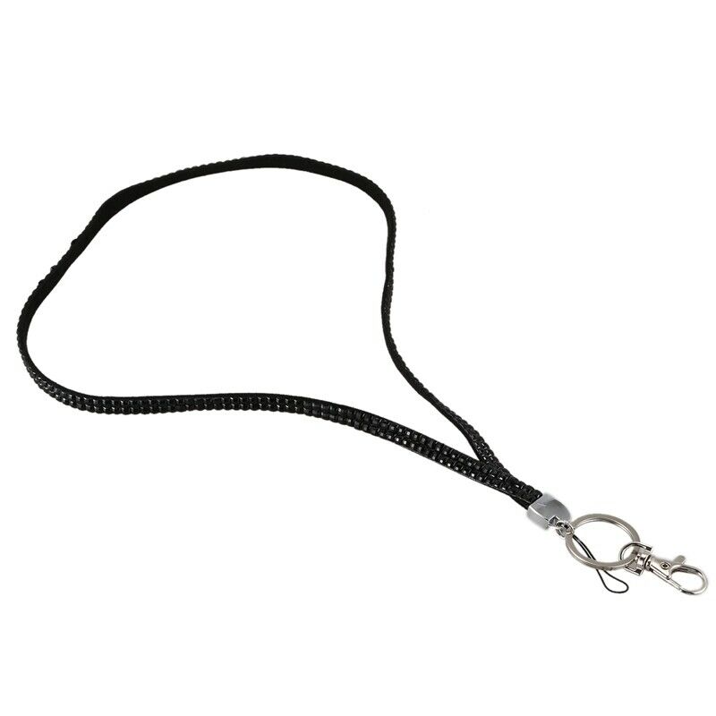 New Bling Crystal Rhinestone Lanyard Id Badge Keychain Card Holder-Black H4L9