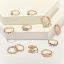 11pcs/set Rhinestone Leaf Eye Ring Women Geometric Knuckle Rings Jewelry