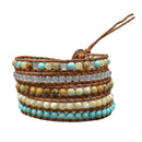 Jewelry 5 Strands Natural Stone Bead Handmade Leather Bracelet Wrap Bracele