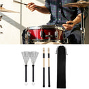 Black 2pcs Bamboo Drumsticks+2pcs Drum Wire Brushes w/ Bag Percussion Parts