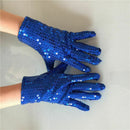 Woman Full Finger Sequins Show Jazz Dance Gloves Mittens (Blue) R6Y2