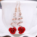 Red Rose Flower Crystal Dangle Drop Earrings Hook Party Bridal Earring Jewelr OS