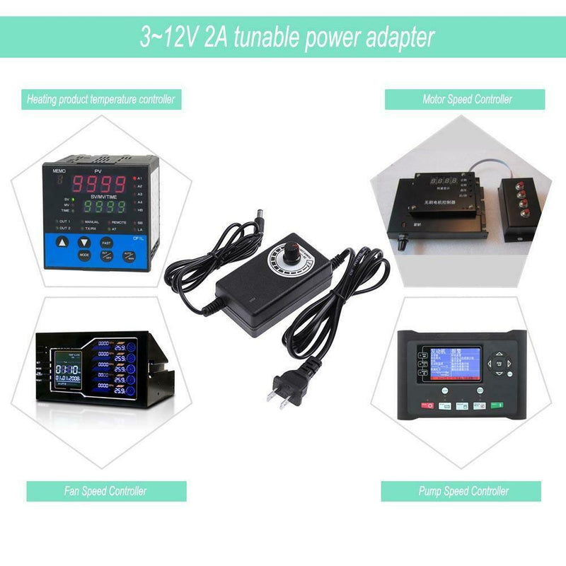 AC to DC Adapter 3-12V 2A Adjustable Power Supply Motor Speed Controller US