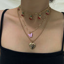Acrylic Butterfly Heart Pendant Necklace Women Multilayer Cherry Choker JewSEAU