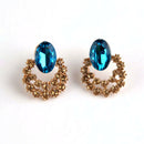 Luxury Jewelry Marine Blue Crystal Hollow out Rhinestone Ear Studs Earrings