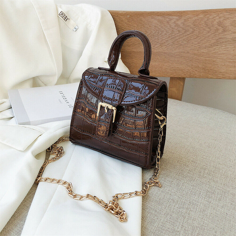 Elegant Leather Mini Shoulder Bags Women Chain Messenger Handbag (Coffee) A
