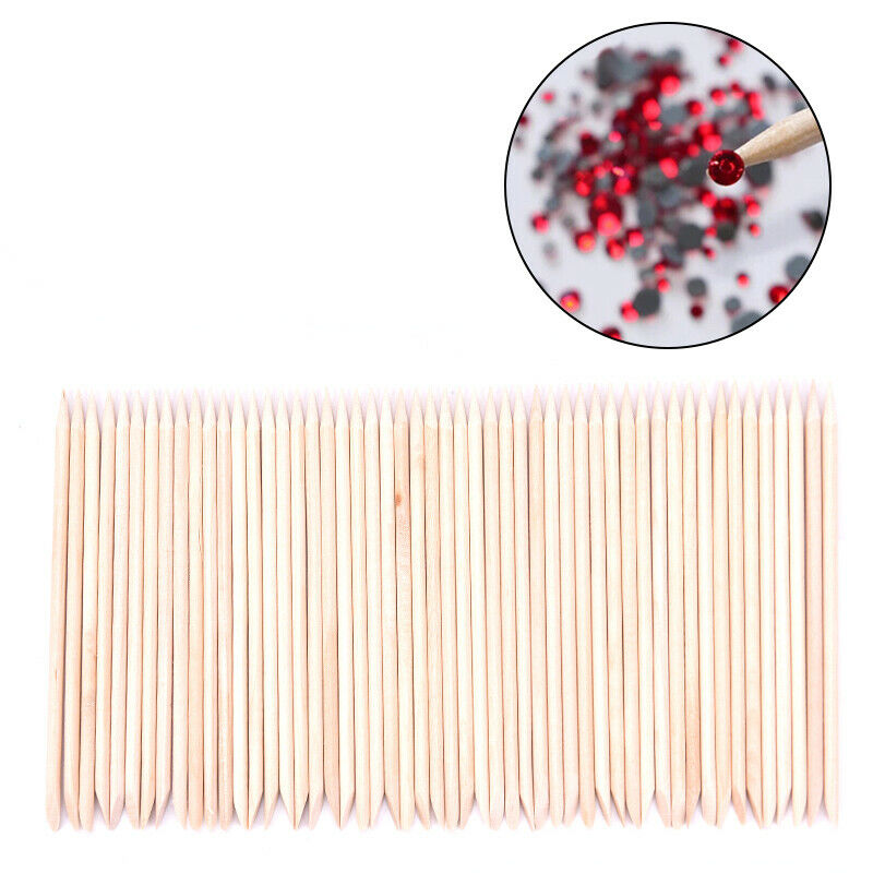 50Pcs Orange Wood Sticks for Nail Art Cuticle Pusher Remover Manicure To Ew