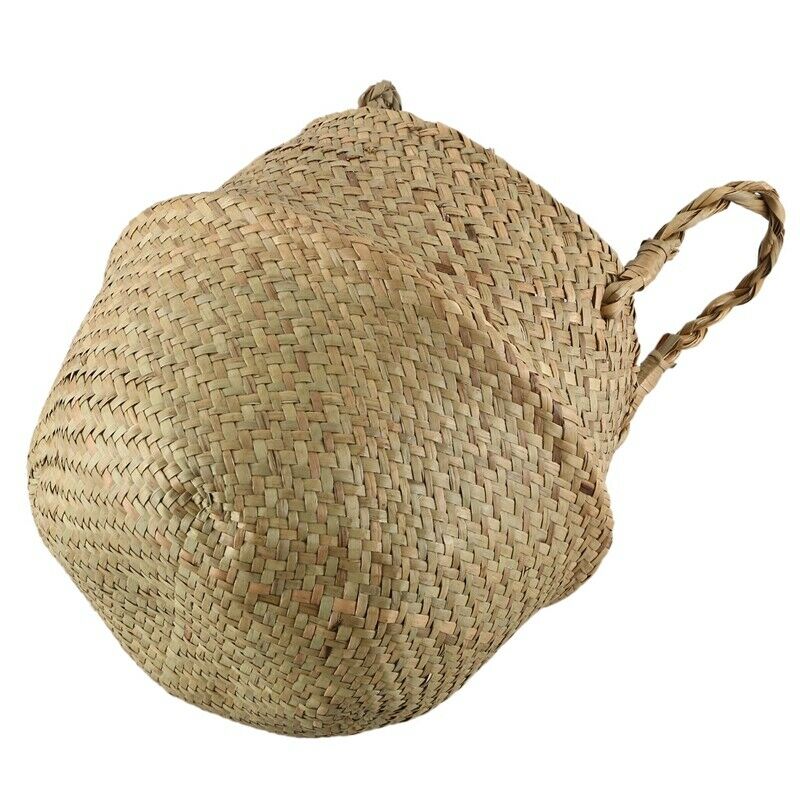 Seagrass Wickerwork Basket Rattan Foldable Hanging Flower Pot Planter F4F4