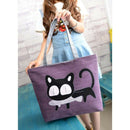 Girl cat eat fish shopping bag Shoulder Women Handbags beach tote bags hand E4P5