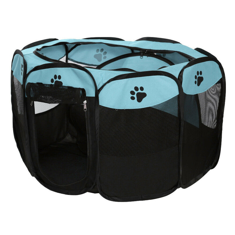 Claw Print Foldable Pet Cat Dog Tent House Guard Playpen Fence (Sky Blue) A