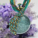 Blue Fashion Jewelry Millet Chain Crystal Lucky Peacock Pendant Necklace Gifts