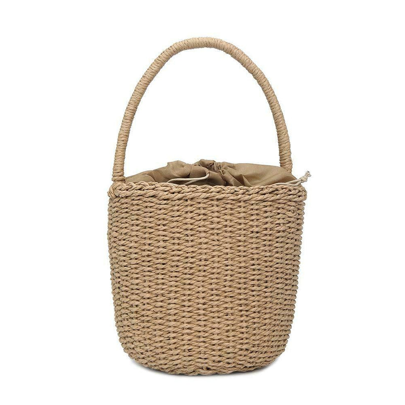 Straw Weaving Shoulder Bucket Handbags Women Top-handle Bags (Light Brown) A