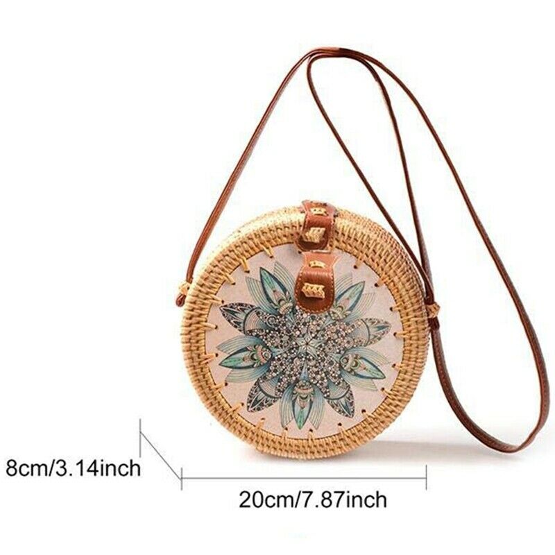 Rattan Bag Shoulder Bag Woven Woven Round Handbag Pouches Bags Crossbody Ba D2Z8
