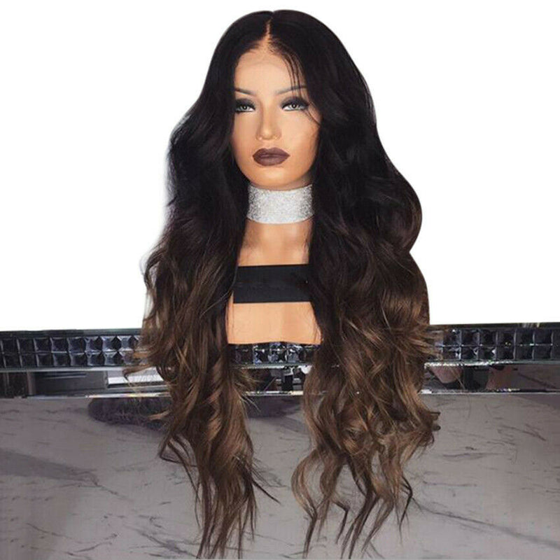 Women Synthetic Hair Full-Wigs Natural Long Wavy Wig Heat Resistant Black &Brown