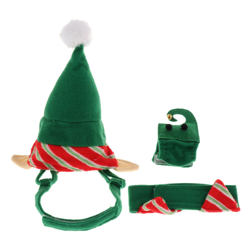 4Pcs Elf Hat Collar Leg Cuff Pet Costume Dog Christmas Holiday Set Puppy Cat