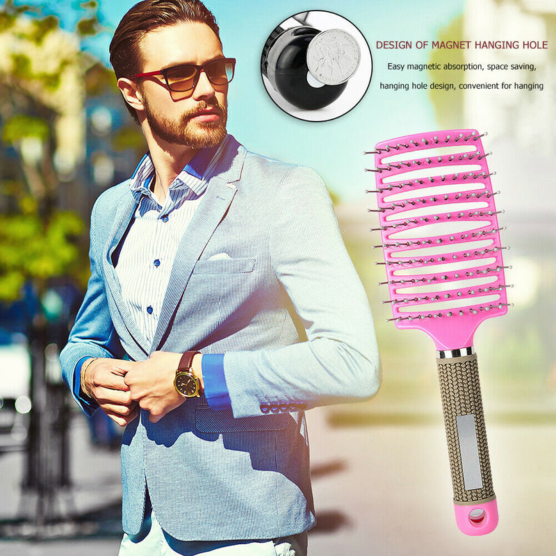 Hair Scalp Massage Comb Curly Detangle Hair Brush Hairdressing Tool (Pink)