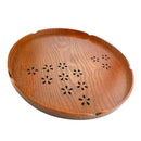 Round Wooden Dish Breakfast Food Snack Serving Tray Salad Platter Tawny 27cm