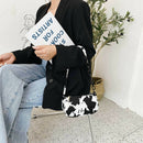 Cow Print PU Women Handbag Tote Acrylic Chain Underarm Shoulder Bag (White)