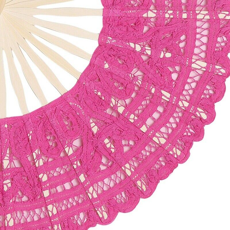 Lace Folding Handheld Fan Embroidered Bridal Hand Fan with Bamboo Staves forV4F6