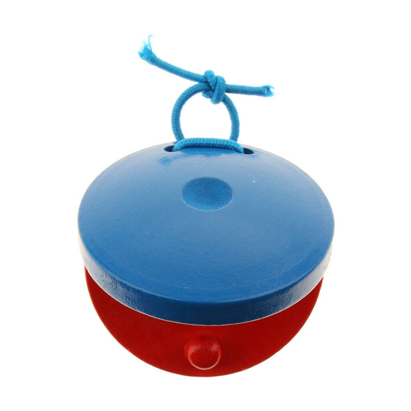 Round Wooden Castanets Clapper Musical Instrument For Kids Baby -Red Blue