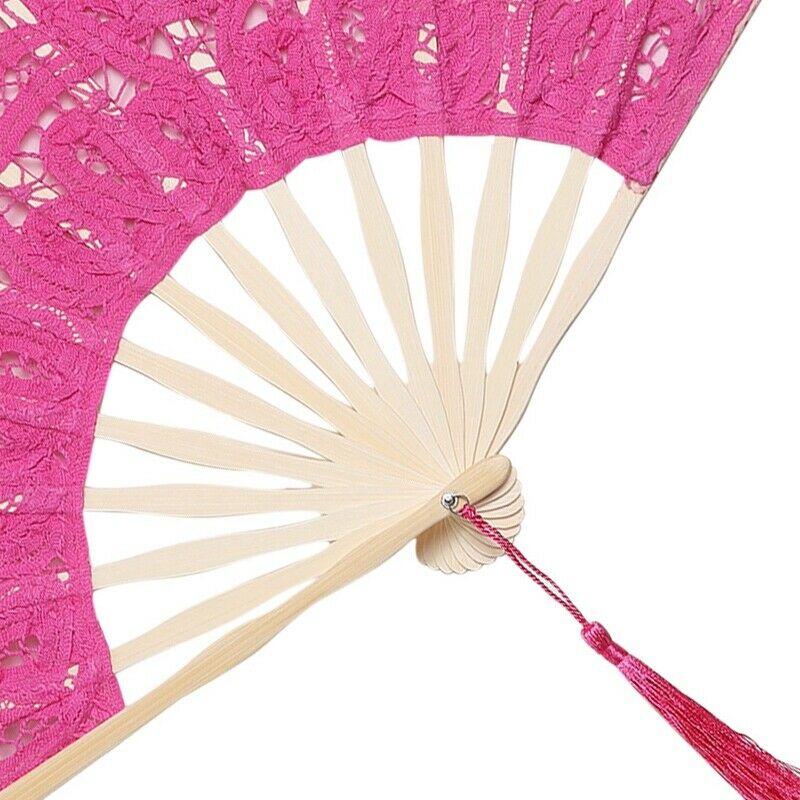 Lace Folding Handheld Fan Embroidered Bridal Hand Fan with Bamboo Staves forV4F6
