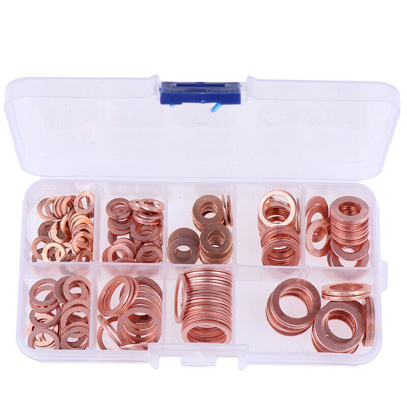 200x/Box Copper Washer Gasket Nut and BoltSet Flat Ring Seal Assortment Kit Ew