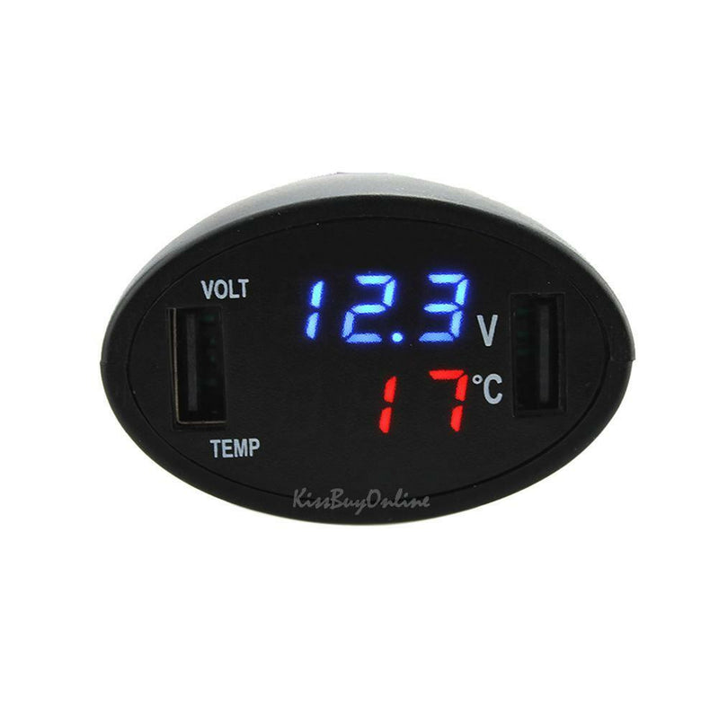 3 in 1 LED Digital Car 12V Dual USB Port Charger LED Thermometer Voltmeter