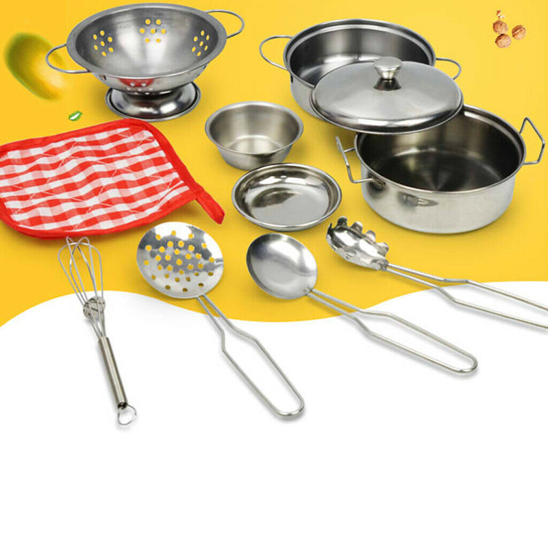 Play Stainless Steel Cookware Pots and Pans and Cooking Utensil Pretend Play
