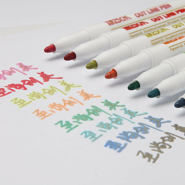2 Sets Double Line Markers Glitter Outline Pen 8 Colors for DIY Birthday Cards