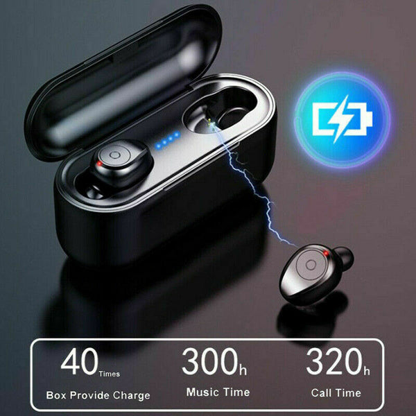 F9 LCD Black Double Earphones Headset Mini Wireless In-ear Stereo Headphones