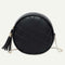 Pure Color Plaid Shoulder Handbags Women Round Tassel Crossbody Bag (Black)
