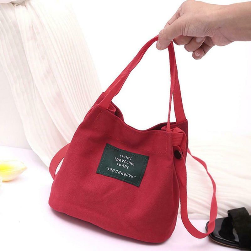 Letter Print Shoulder Bucket Handbags Women Canvas Crossbody Bags (Red) A