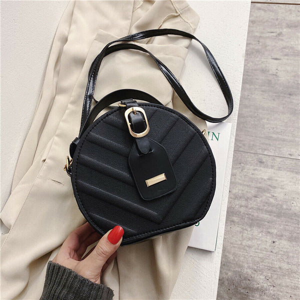 Creative Round Shoulder Bag Leather Small Women Crossbody Handbag (Black)