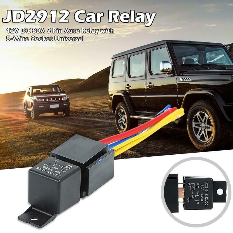 JD2912 Car Relay 12V DC 80A 5 Pin Auto Relay with 5-Wire Socket Universal