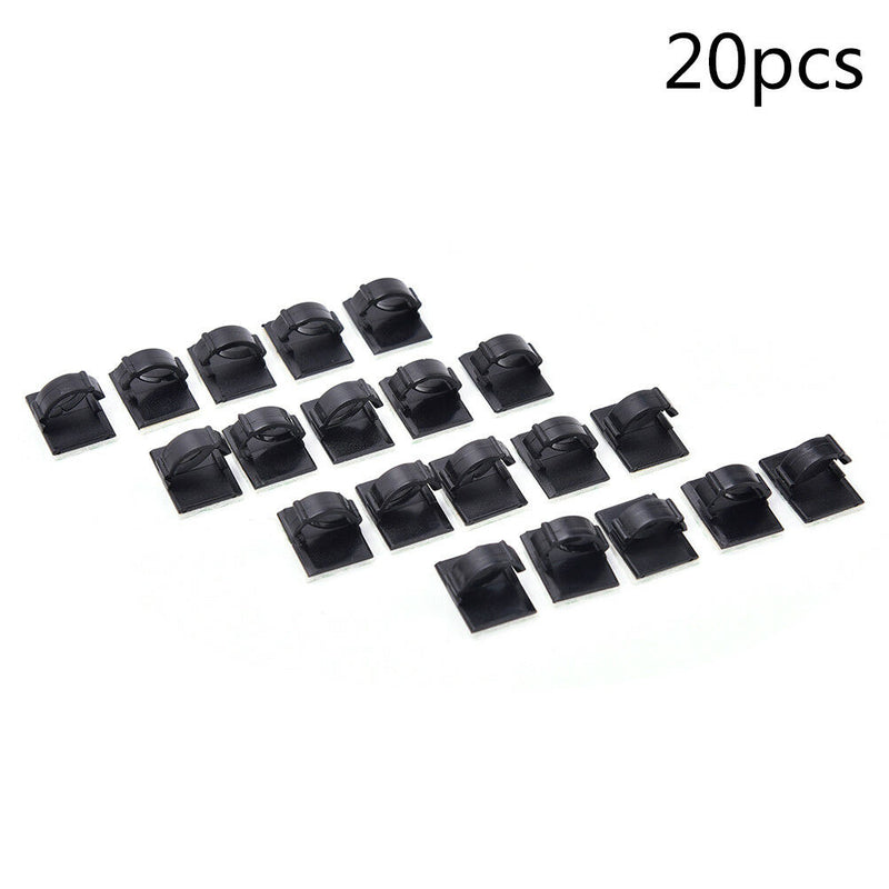 20x Adhesive Car Cable Clips Cable Winder Drop Wire Tie Desk Wall Cord Clamp Kw