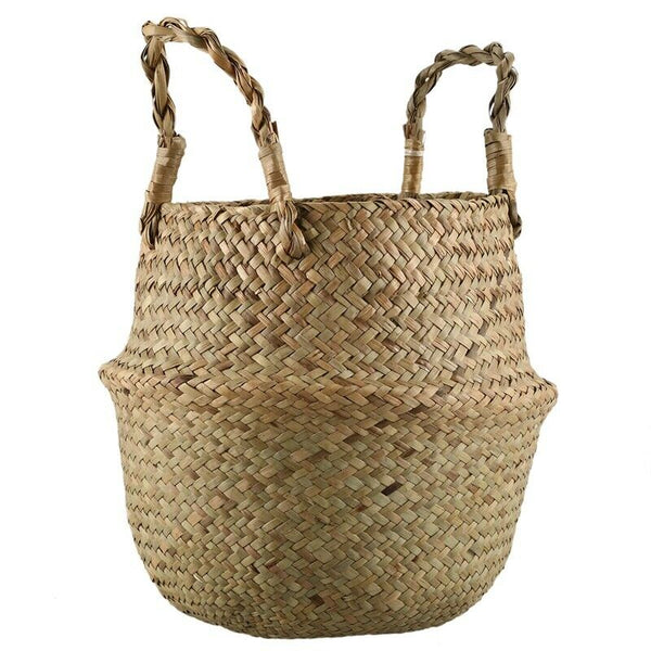 Seagrass Wickerwork Basket Rattan Foldable Hanging Flower Pot Planter F4F4
