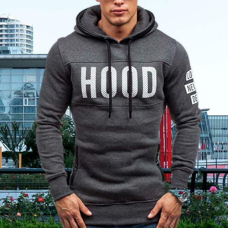 Men Teenager Boy Long-Sleeves Letters Print Hoodie Sweatershirt (Grey M) A
