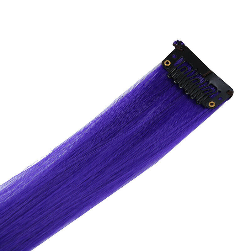 5 Pcs Colored Clip-on In Hair Extensions Straight Wigs Hairpieces 23.6 Inch H7Q9