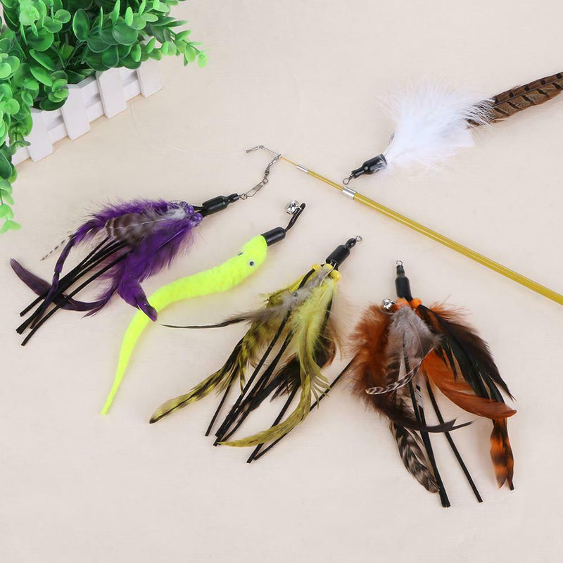Cat Pet Toys Cat Telescopic Rod Stick with 5pcs Feather Replacement Heads