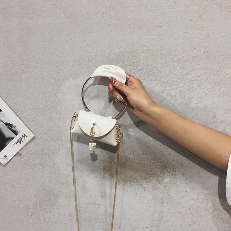 Metal Ring Handle Women Handbag Mini Cute Tote Bag Chain Rivet Shoulder Bag Q6G2
