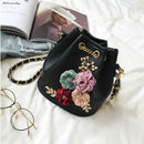 Fashion New Women's Bag Fashion Pure Color Bucket Bag Flowers Small Fresh S