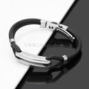 Fashion Mens Jewelry 316L Stainless Steel Bracelet Chic Link Black Rubber Bangle